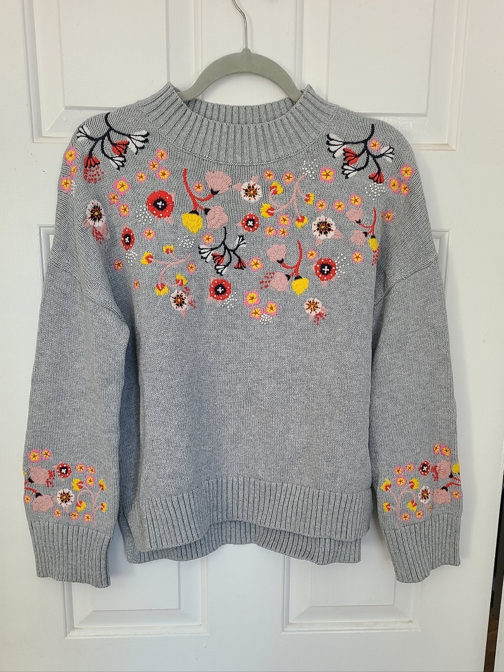 Boden Embroidered Mock Neck Cotton Sweater